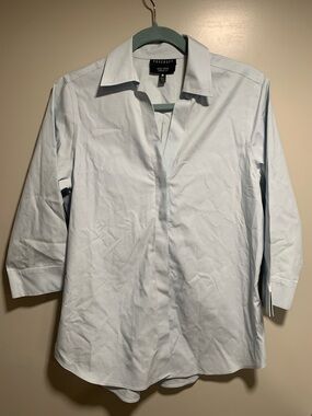 Women’s Foxcroft Non Iron Fit Blue Classic Button-Front Dress Shirt sz 10 Trendy